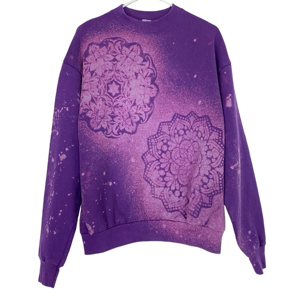 Upcycled Vintage 90s Sweatshirt Womens Size XL Purple Floral Handmade Oversized